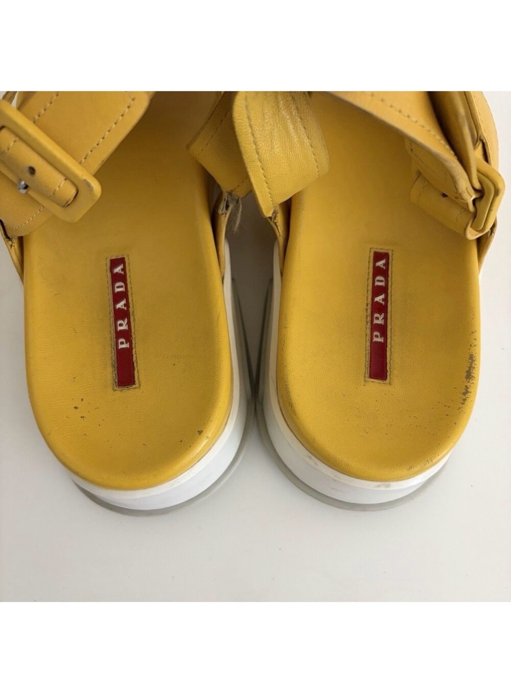 PRADA Yellow Leather Slingback Crossover Platform Sandals 39.5 / 9.5 - Picture 6 of 12